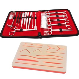 Estuche de disección quirúrgica de 20 piezas en acero inoxidable, incluye almohadilla de silicona con 3 capas y 14 incisiones. Ideal para estudiantes 