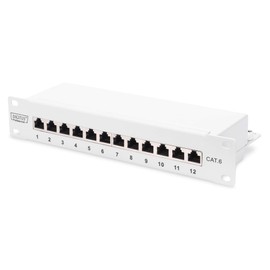 DIGITUS DIGITUS Cat-6 Patchpanel - 12 Ports - RJ45-Buchsen - 10-Zoll Rack-Mount 1HE - LSA Verteilerfeld - Geschirmt - Grau