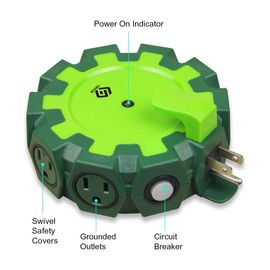 OSKOS Outdoor Outlet Extender, Heavy Duty 8 Outlet Power Adapter with Swivel Safety Covers, Resettable 15A Circuit Breaker, Power Indicator, for Outdoor lights, Holiday decorations Workshop. UL listed