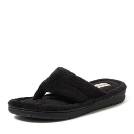 Dearfoams Women's Melanie Terry Thong Slipper, Black, 9-10