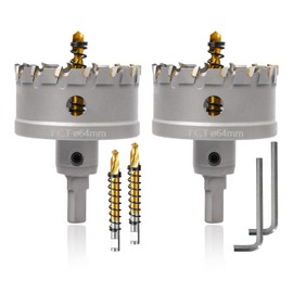 LCubro 2-1/2" (64mm) Hole Saw Heavy Duty Carbide 2-Pack Tungsten Carbide Tipped Hole Cutters cuts Stainless Steel, mild Steel, Iron, Copper, Brass, Plastic Titanium-Plated Pilot Drill Bits