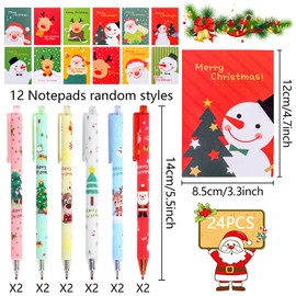 Pack of 24 Gel Pens Mini Notepad Christmas Set, Christmas Ballpoint Pen, Fountain Pen, Christmas Cartoon Small Notepads, Christmas Small Items for Writing School Office