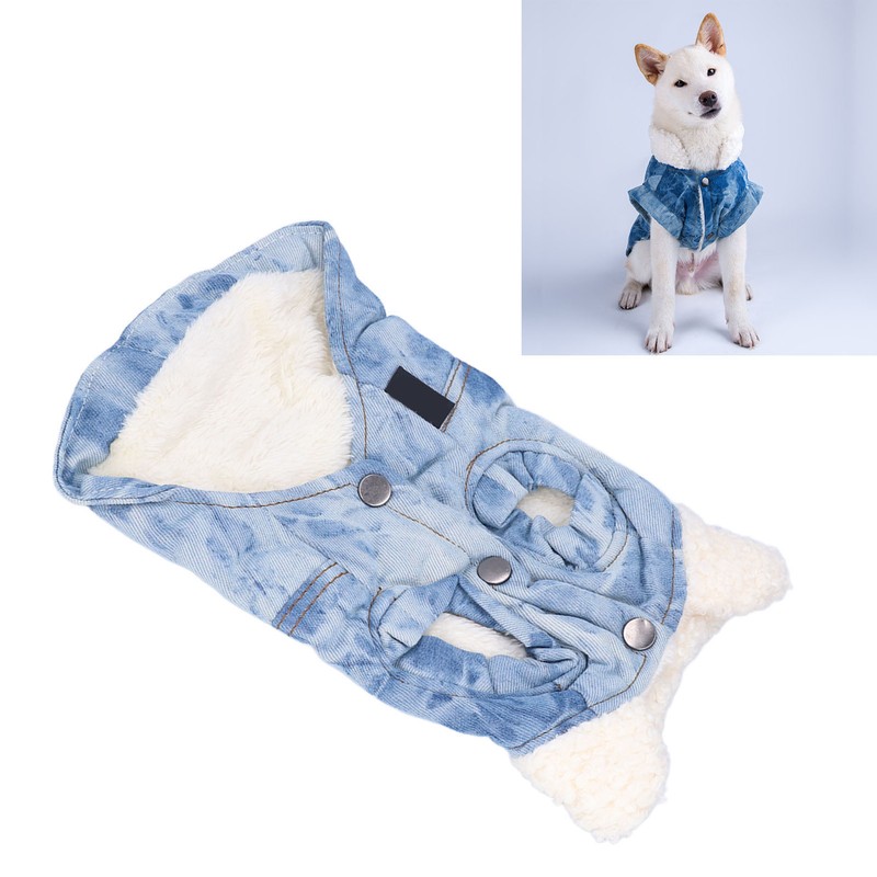 Dog Jean Coat Warm Cold Weather Plush Denim Pet Jacket