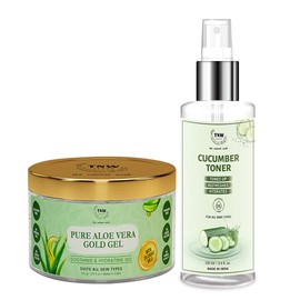 TNW-The Natural Wash Combo of Pure Aloe Vera Gold Gel & Cucumber Toner | Gel For Acne,Scars,Sunburn Treatment Prevents Dark Spots,100 ML |Pore Tightening Toner .Oil Control And Removes Make Up 100 ML