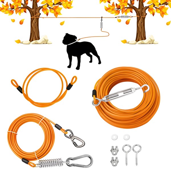 Cwlovys Heavy-Duty Dog Tie-Out Cable Runner System for Yard &