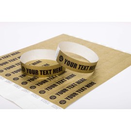 100 x Tyvek Wristbands Waterproof, Tear-Resistant Event Wristbands for parties, events, festivals, crowd management – 3/4 inch 19 mm (Gold)