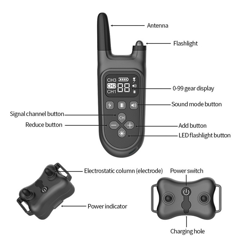 Dog Bark Collar Remote Control Rechargeable Smart IP7 Waterproof Pet