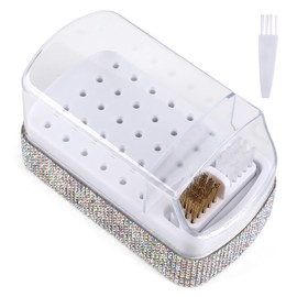 2 in 1 Nail Drill Bits Holder & Cleaning Brush Case,30 Holes Dustproof Nail Art Drill Bits Stand Display Storage Box and Nail Drill Bits Cleaner Manicure Tools Shiny (Multicolor)