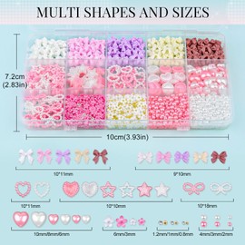 3D Nail Charms for Coquette Nails Design Set 4, Colorful Nail Bows + Assorted Pearl Heart Star Moon Bowknot Cute Nail Jewels + 3D Flower Charms and Nail Pearls, with Picker Tools for Nail Decor