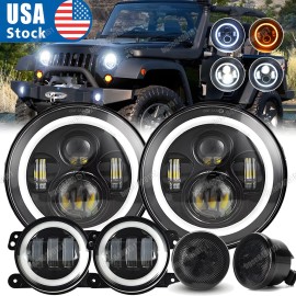 Unbranded Combo 7'' LED Headlights Turn Fog Lights Kits For Jeep Wrangler JK 2007-2018 DOT