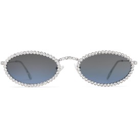 SOJOS SJ1205 - anteojos de sol ovaladas con diamantes de imitación para mujer de los años 90, estilo hippie, para cara pequeña, accesorios de discoteca, Azul, Small