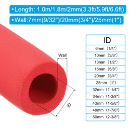 PATIKIL 6.6Ft Long 1" (25mm) ID Pipe Insulation, 1 Pcs 20mm Thickness Rubber Foam Winter Freeze Protection Tube Fire Retardant for Water, Air Conditioning, Industrial Pipes, Red