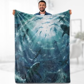 Shark Ocean Blanket Gifts - Sea Nautical Lovers Creature Nautical Themed Underwater World Throw for Women Kids Adults Travel Camping Decor Soft Birthday Christmas Lightweight Blanket 50"x60"