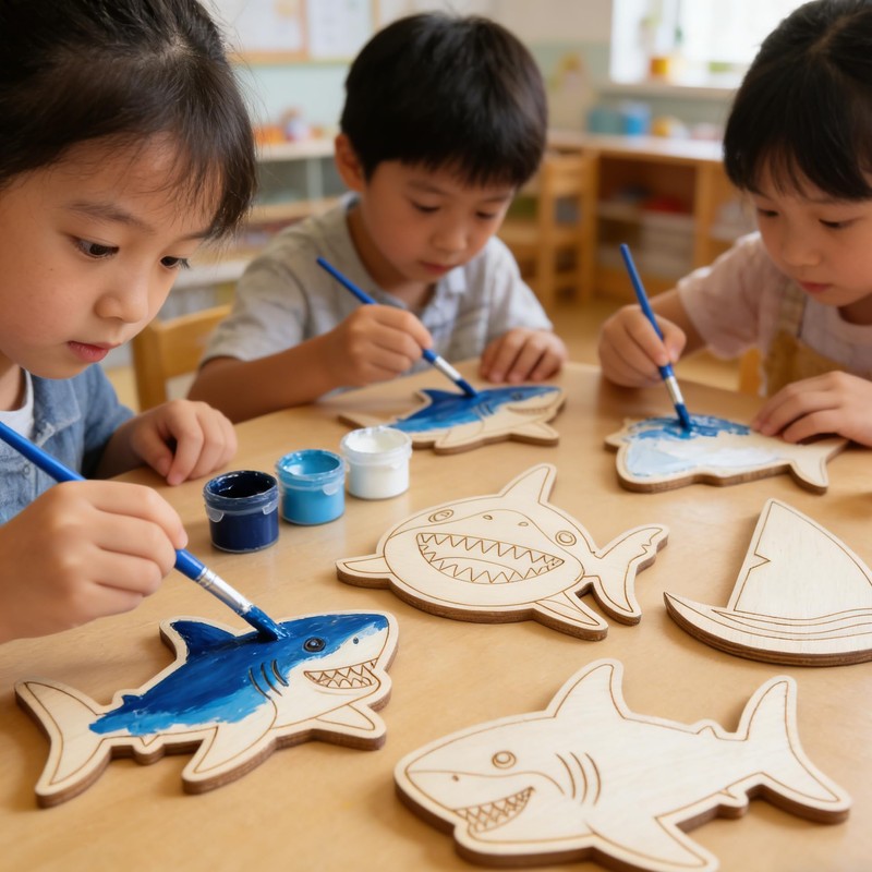 Xvvti 12PCS Shark Party Favors - DIY Shark Wood Painting