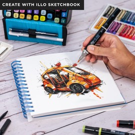illo Sketchbook HUE Markers 36 Colors Double Ended Brush Tips with Portable Bag, Non Toxic, Blendable, permanent, Dual Brush Tip, Alcohol Based for Adult Coloring