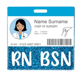 Plifal RN BSN Badge Buddy Card Holder Nurse Nursing Accessories Registered Nurse Baccalaureate of Science in Nursing Glitter Light Blue Horizontal ID Name Identification Tags Hospital Work