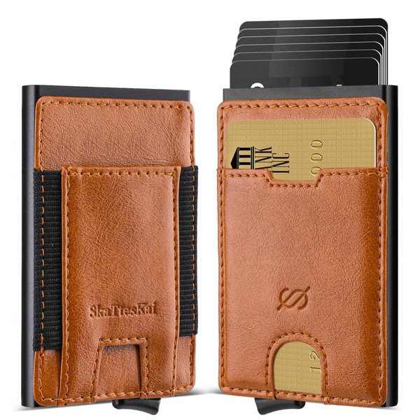 SkaTtesKai Men's Pop Up Wallet Small with RFID Protection, Aluminium