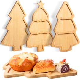 AWIZOM 3 Pcs Christmas Tree Wooden Serving Platters Large Christmas Bamboo Serving Trays Decorative Wood Charcuterie Boards Wooden Snacks Dish Plates for Xmas Holiday Housewarming Presents,3 Styles
