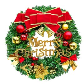 RUNMKUO Christmas Wreath Christmas Garland Decoration 30 cm with Bells, Bowknot Christmas Wreath for Christmas Tree Decoration Stairs Doors Decoration
