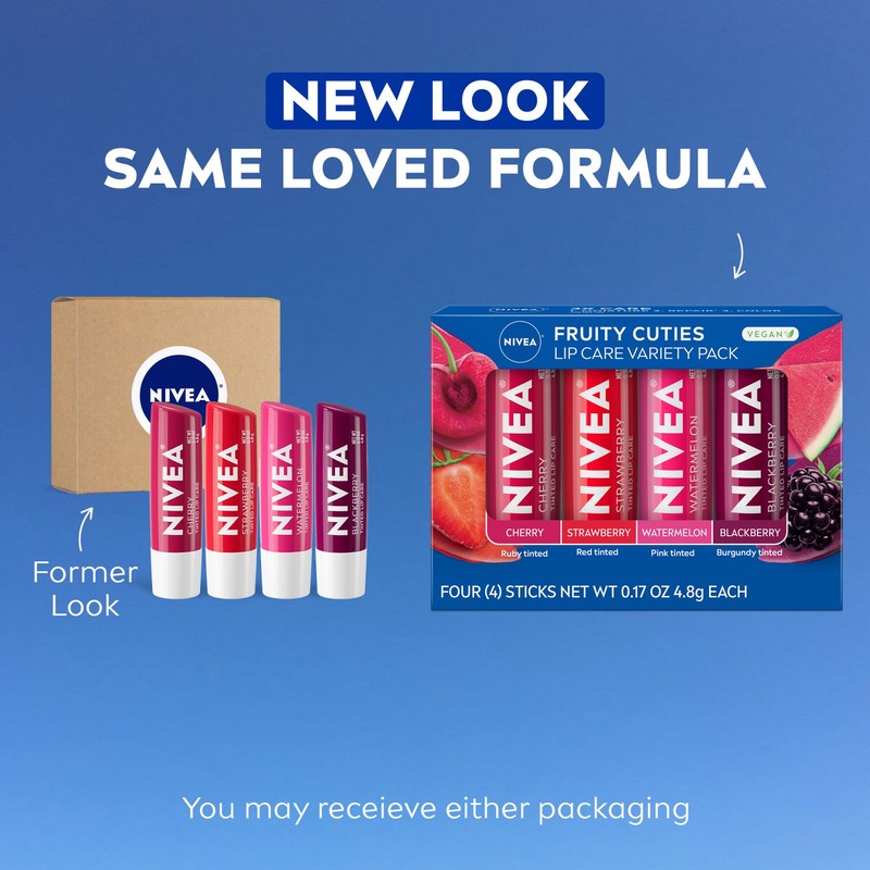 NIVEA Lip Care, Fruity Tinted Lip Balm Variety Pack, Cherry,