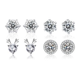 IKOPFLN 4 Paar 925 Sterling Silber Ohrringe Weihnachten für Damen Mädchen Elch Ohrstecker Ohrringe Schneeflocke Ohrringe Klein Ohrstecker Weihnachten Geschenke für Frauen Mädchen Kinder