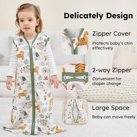 FIEMOL Baby Sleep Sack 0-6 months, 100% Cotton Sleeping Sack for Newborn and Infant, 3 Pack Baby Wearable Blanket, 0.5 Tog Lightweight Double Zipper Sleep Bag Green Brown Giraffe