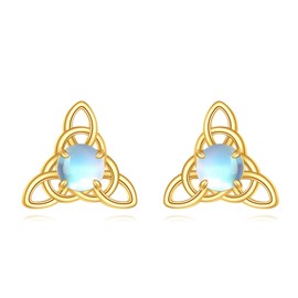 Celtic Knot Earrings 14K Solid Gold Moonstone Celtic Stud Earrings Irish Jewelry Gifts for Women