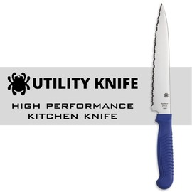 Spyderco Lightweight Kitchen Utility Knife with 6.5" MBS-26 Stainless Steel Blade and Blue Polypropylene Plastic Handle - SpyderEdge - K04SBL