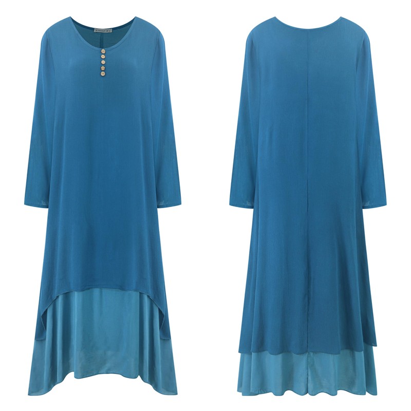 R.Vivimos Women Long Sleeve Cotton Casual Loose Plus Size Irregular