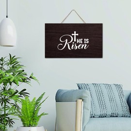 Modern Home Decor Wood Plank Hanging Sign He Is Risen Positive Wall Art Wood Plaque Sign 6x10 Inch Wooden Hanging Signs Home Decor for Indoor Entryway