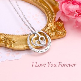 SHAOAN 925 Sterling Silver Heart Pendant Necklaces for Women I Love You Forever Necklaces Fine Jewelry Gift