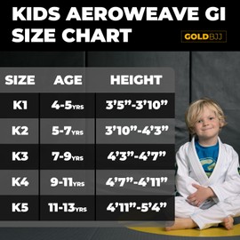 Gold BJJ Kids Jiu Jitsu Gi (White Belt Included) - Aeroweave Lightweight Youth Uniform for Boys and Girls (White, K4)