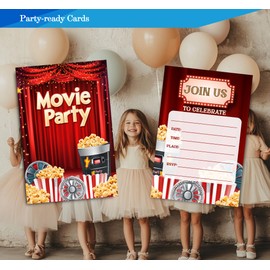 Fablus Movie Theater Birthday Invitations for Boys, Girls, Cinema Movie Night Birthday Party Invitaions for Party Invites, 4x6 Inches, 30 Sets with Envelopes