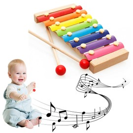 Xylophone, Glockenspiel, Xylophone for Children, Wooden Xylophone, Wooden Musical Instruments, Xylophone with 2 Beaters and Colourful Sound Plates for Playing a Scale