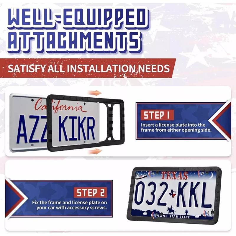 BLVD Silicone American Flag License Plate Frame 2 Packs, USA