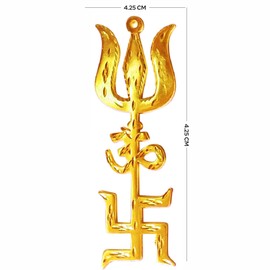 HOME GENIE Tri Shakti Trishool – Brass Trishul, Om, and Swastik Symbol for Home Temple, Vastu, and Spiritual Protection Pack of 2