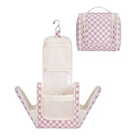 Narwey Toiletry Bag Women's & Toiletry Bag Men's Toiletry Bag for Hanging Men Cosmetic Bag Wash Bag for Women & Girls, Checkerboard Dusty Pink