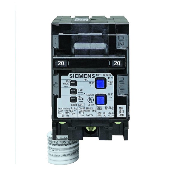 SIEMENS - Q220AFC Siemens Q215AFCP 2-Pole 120-Volt combination type arc fault circuit interrupter, Cardboard Packaging