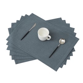Berklan Linen Placemats 45 x 30 cm Set of 6 80% French Flax 20% Cotton Soft Durable Washable Blue Lake
