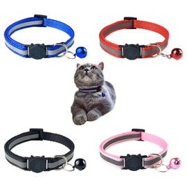 D-BUY Cat Collars, Cat Collars with Bell, Breakaway Cat Collars, Reflective Cat Collars, Nylon Cat Collars with Bell, Collars for Cats, Collars for Puppies