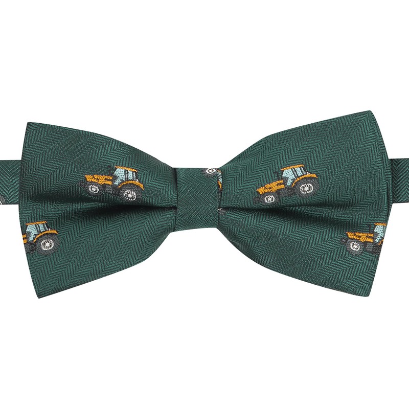 King & Priory Dark Green Herringbone Embroidered Tractor Bow Tie