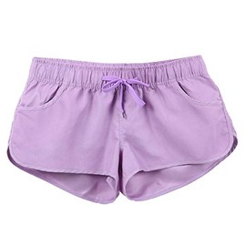 Women's Athletic Casual Beach Shorts Boardshorts Summer Floral Quick Dry Swim Trunks, Purple XL