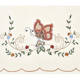 GOHD Dancing Butterfly. 3pcs Multi-Color Embroidery Kitchen Cafe Curtain Set with cutworks. Window Treatment Set for Small Windows. (Burgundy)