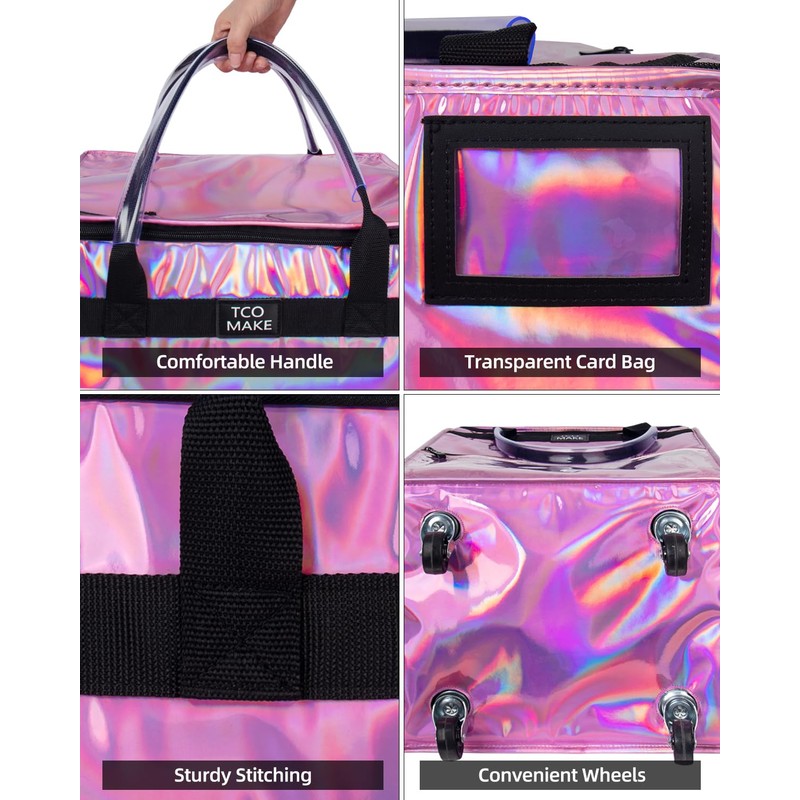 TCOMAKE (Large, Phantom Pink) Reusable Grocery Bag on Wheels, Shopping