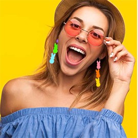 Dreuyet Easter Earrings Cute Bunny Acrylic Earrings Colorful Easter Egg Bunny Carrot Happy Easter Drop Earrings for Women Holiday Jewelry Accessories (Colorful Rabbit)
