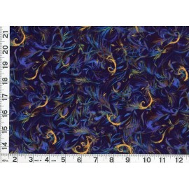 Choice Fabrics Dk Yellow Purple Lacy Feathers on Black Quilting & Sewing Fabric by Yard  #511