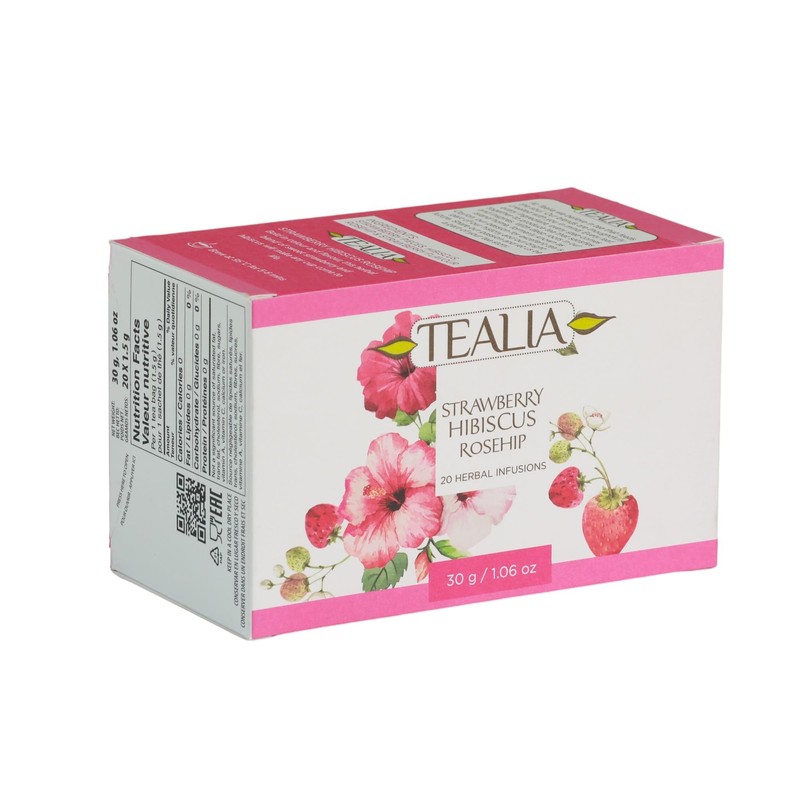 Strawberry Hibiscus Rosehip Herbal Teabags – Tealia Fruit Infusion, 1.5g