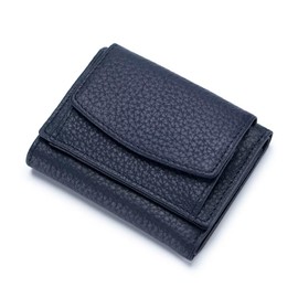 Mudono Small Wallet for Women Genuine Leather RFID Blocking Card Holder Minimalist Tri-fold Cash Wallet with Snap Coin Pouch
