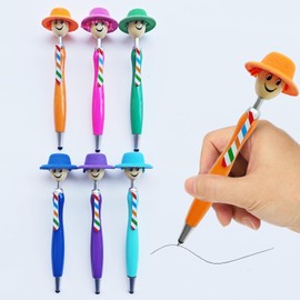 (6 pcs) Hat Tip Mop Top Pen, Mop Head Pens Mop Topper Pens, Fun Tip Creative Plush Ballpoint Pen, Hat Mop Pen for Office Schools