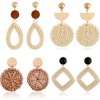 4 Pairs Straw Wicker Rattan Drop Dangle Earrings - Boho